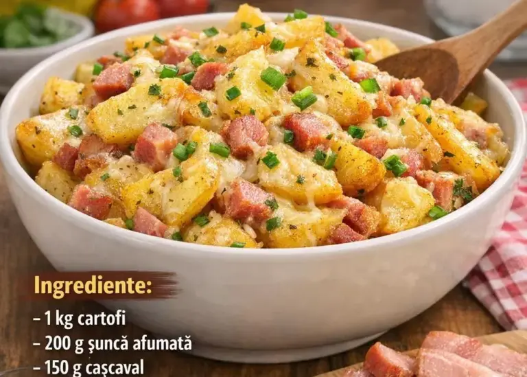 Cartofi țărănești cu șuncă și cașcaval