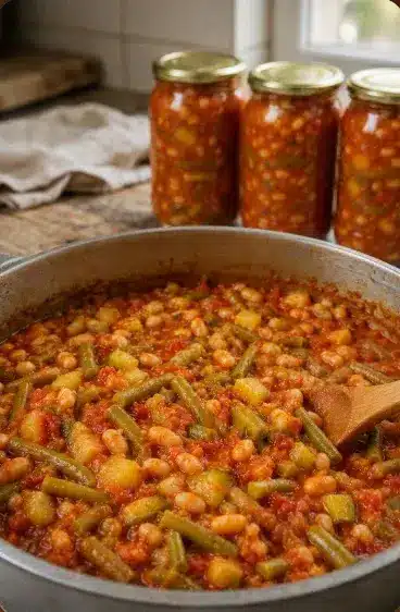 Tocană de dovlecei și fasole verde pentru iarnă