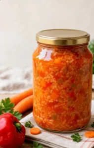 Tocană de legume cu orez la borcan pentru iarnă